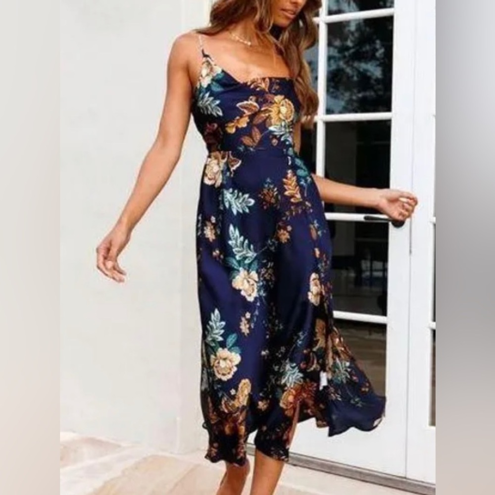 Navy blue floral dress